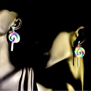 Colorful Rainbow Swirl Lollipop Drop Earrings for Women